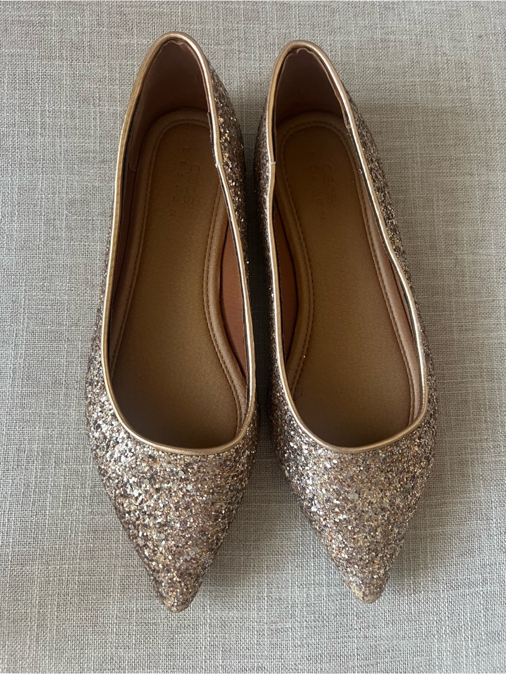 ASOS Design Women’s Glam Glitter Pointed Toe Ballet Flats - Rose Gold Sparkle, 9